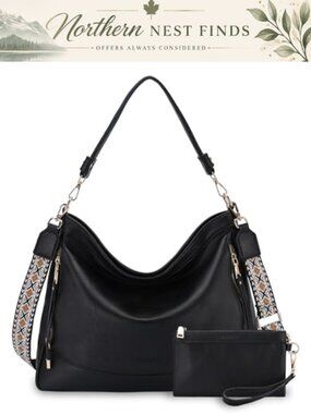 Vegan Leather Hobo Bag and Wallet Set with Adjustable Strap